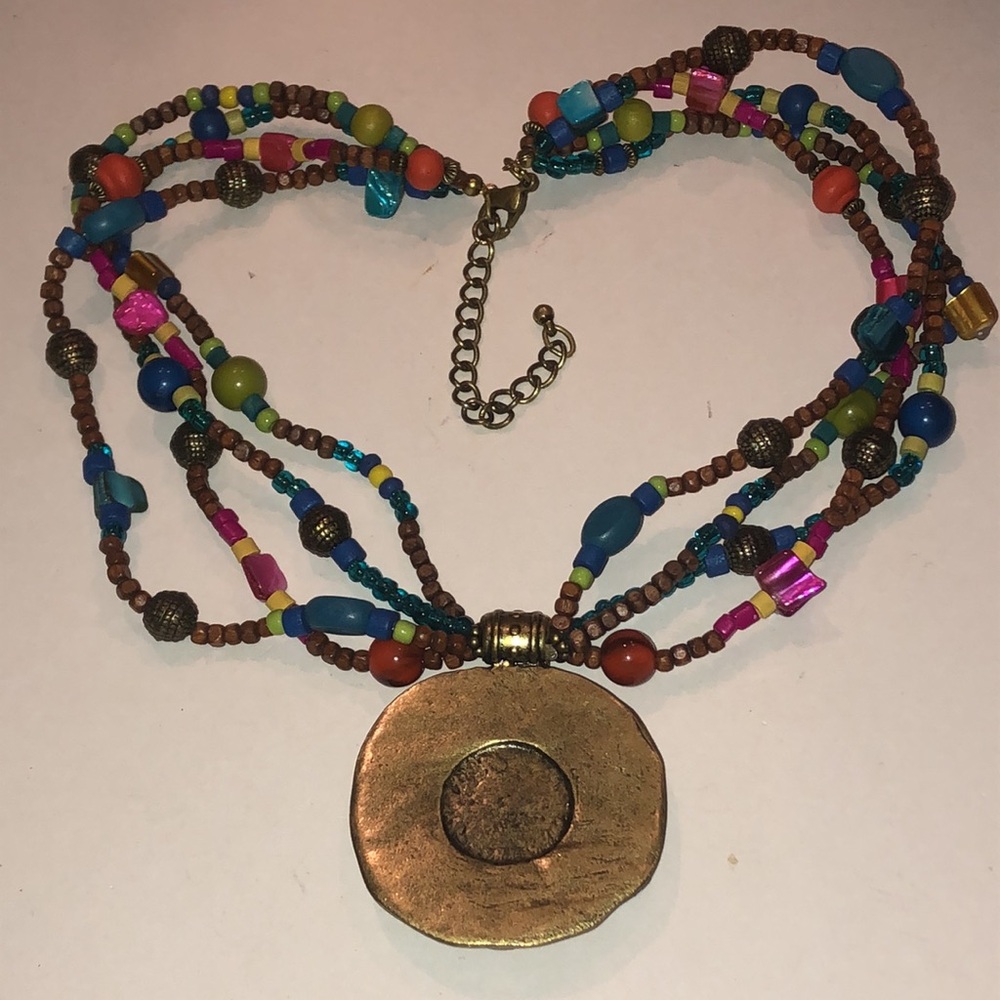 Multicolor Beaded Boho Statement Pendant Necklace - image 5